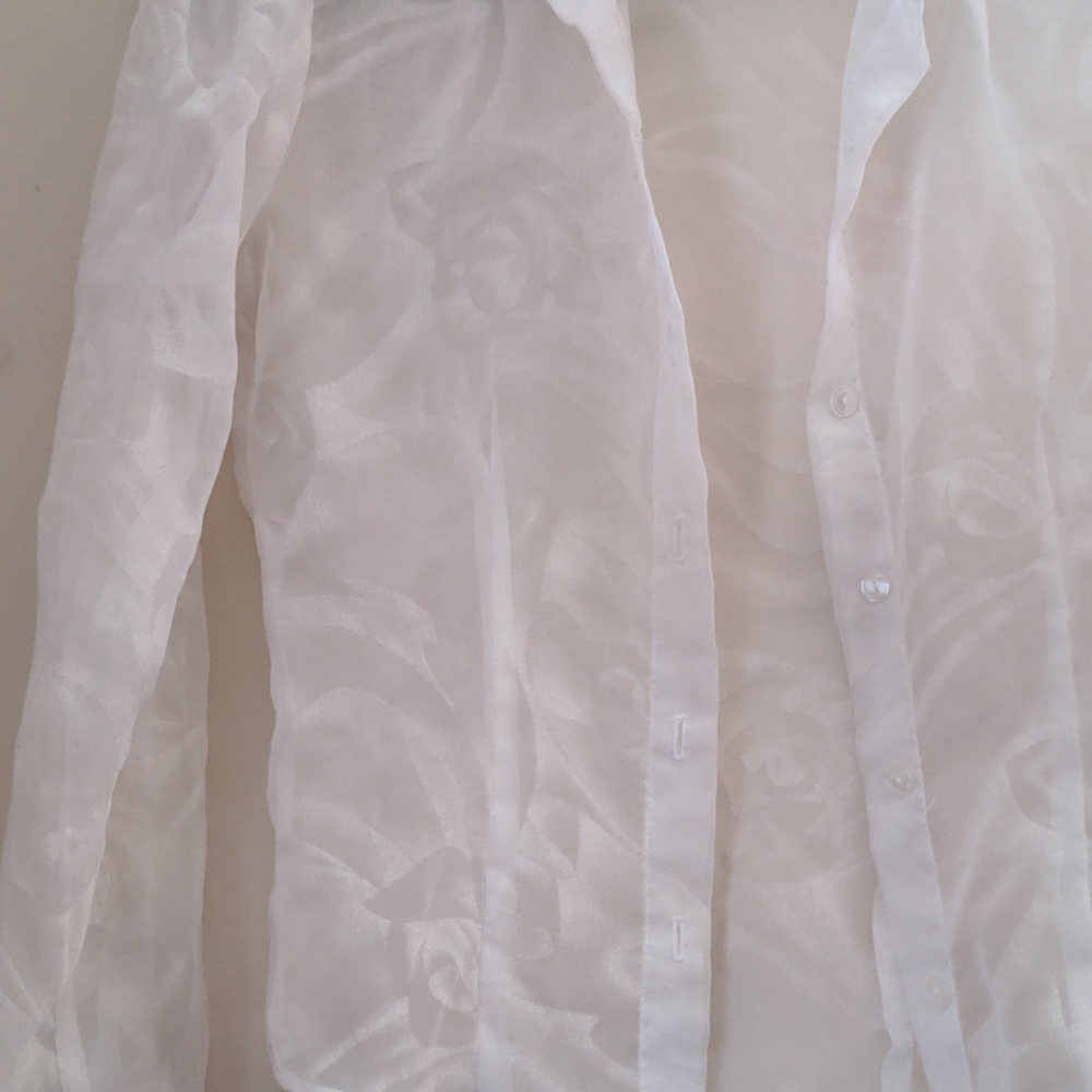 90s whimsygoth vintage white button down with florals - Picture 4 of 7